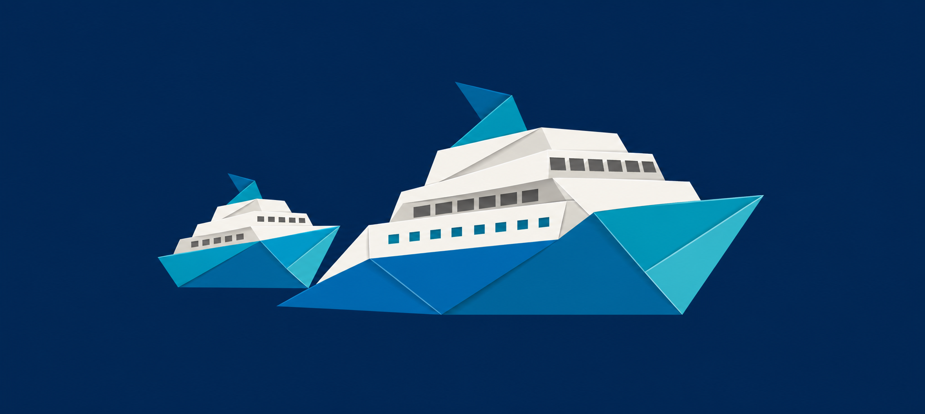 Origami Cruise Ships on Dark Blue Background