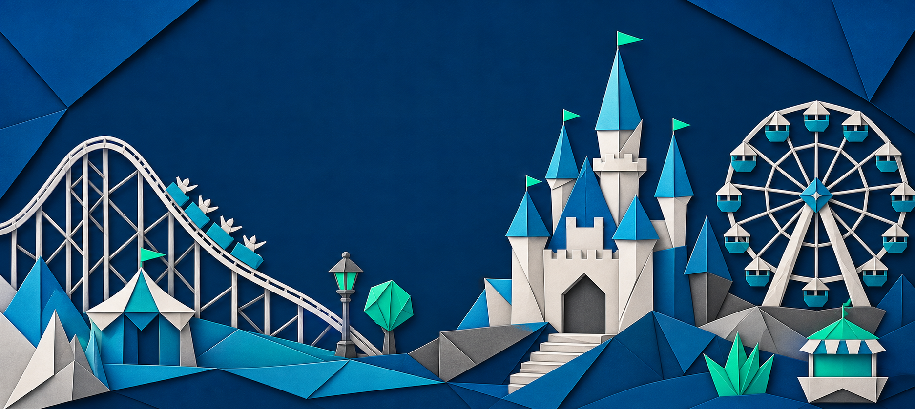 Origami Theme Parks on Dark Blue Background